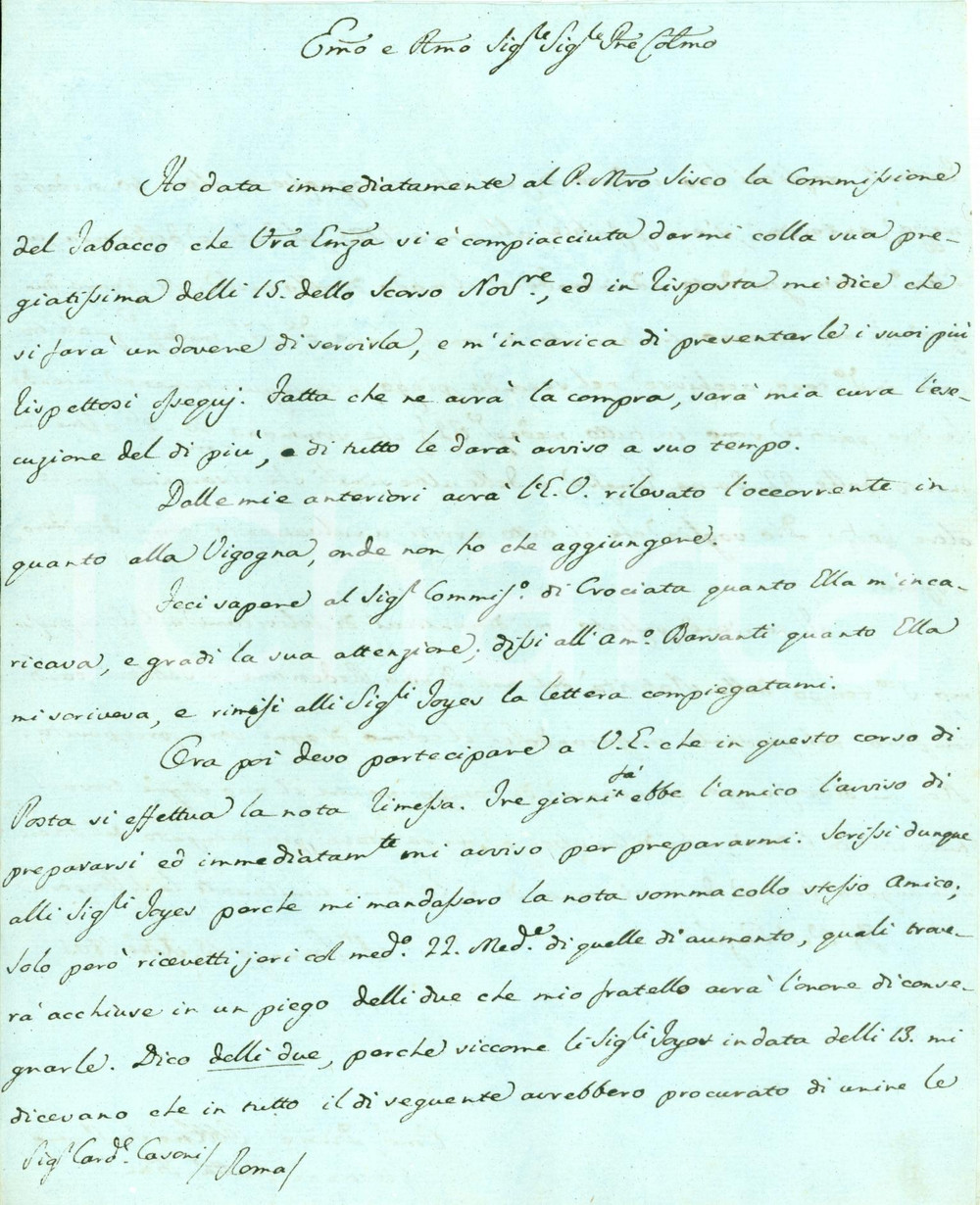 Autografo originale 1805 SAN LORENZO DE EL ESCORIAL Oro per Card. Filippo CASONI Lettera AUTOGRAFA 1