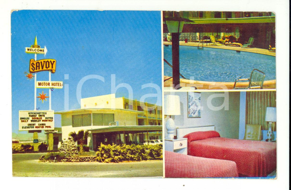 Cartolina originale da collezione 1967 LAS VEGAS (USA) SAVOY MOTEL postcard FP VG 1