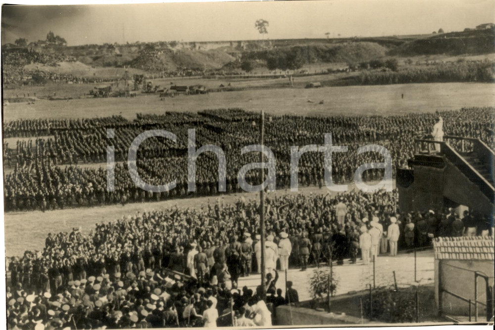 Fotografia d epoca originale 1937 CAMPAGNA TRAPANESE Truppe schierate di fronte al DUCE Grandi Manovre Foto 1