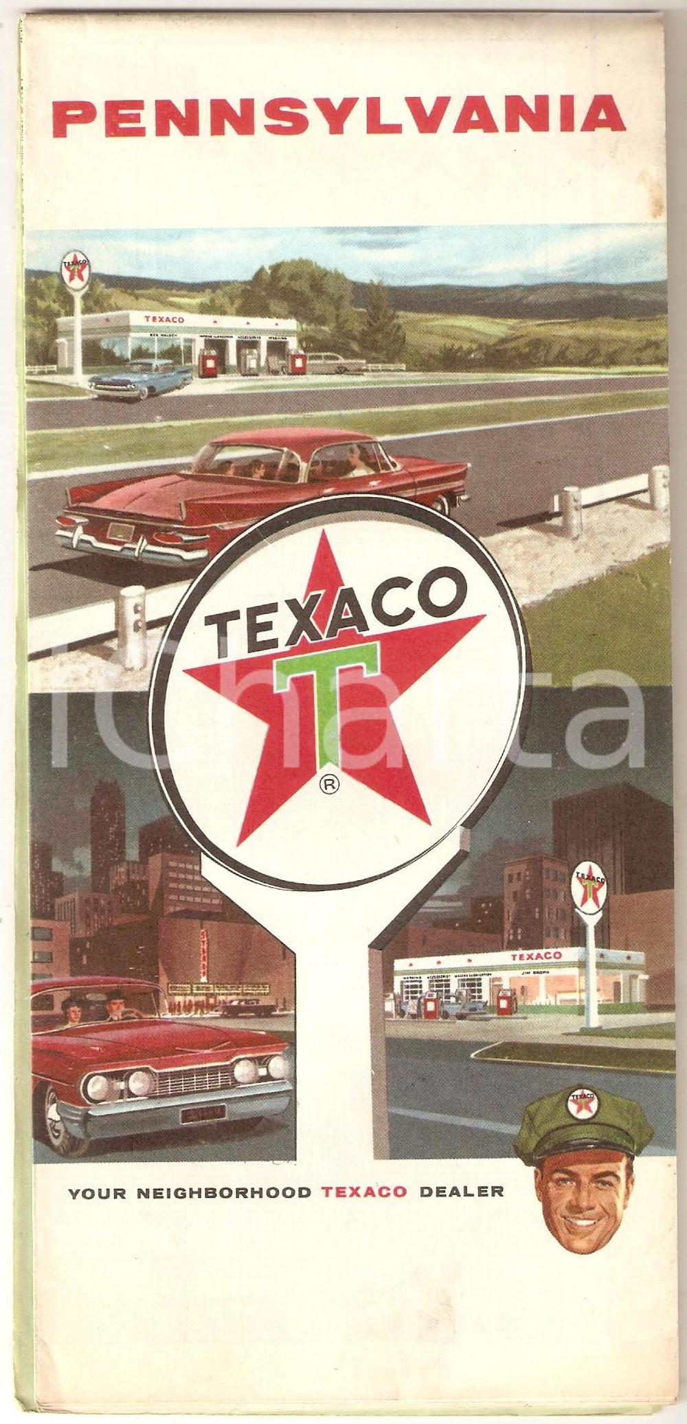 Mappa, planimetria storica 1963 TEXACO Touring map of PENNSYLVANIA  Cartina 15x72 cm 1