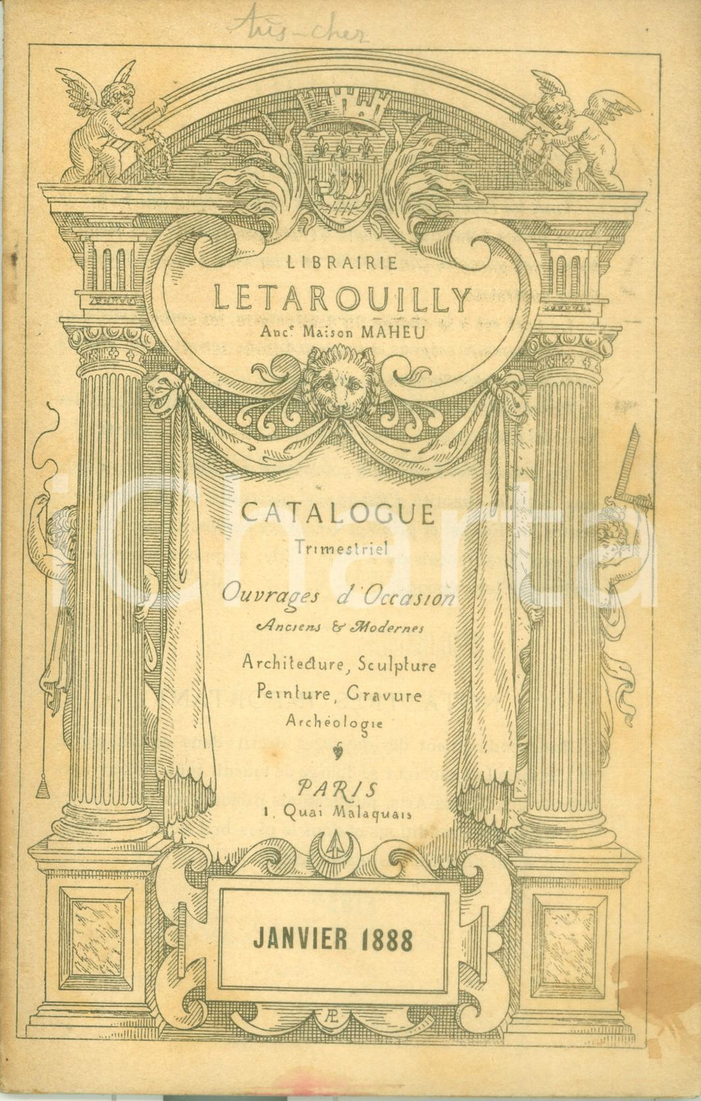 Libro, pubblicazione d epoca 1888 PARIS Librairie LETAROUILLY Catalogue trimestriel ouvrages d occasion 1
