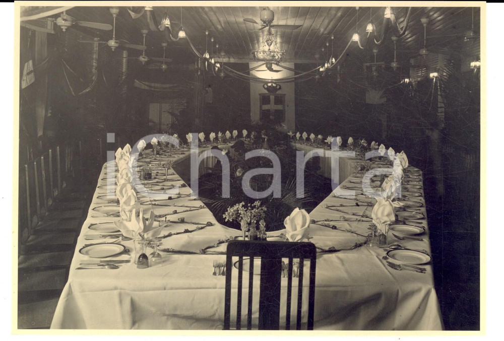 Fotografia d epoca originale 1930 BANGKOK ComunitÃ  italiana  Festa IV Novembre  Sala da pranzo Foto RARA 1