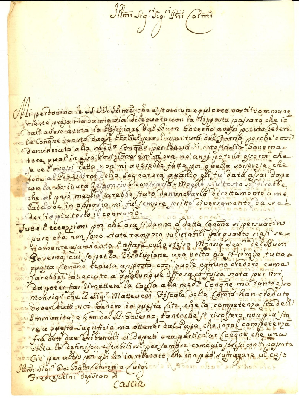 Manoscritto, lettera originale 1781 ROMA Lorenzo CORINTI sulla lite per un forno ecclesiastico Lettera 1