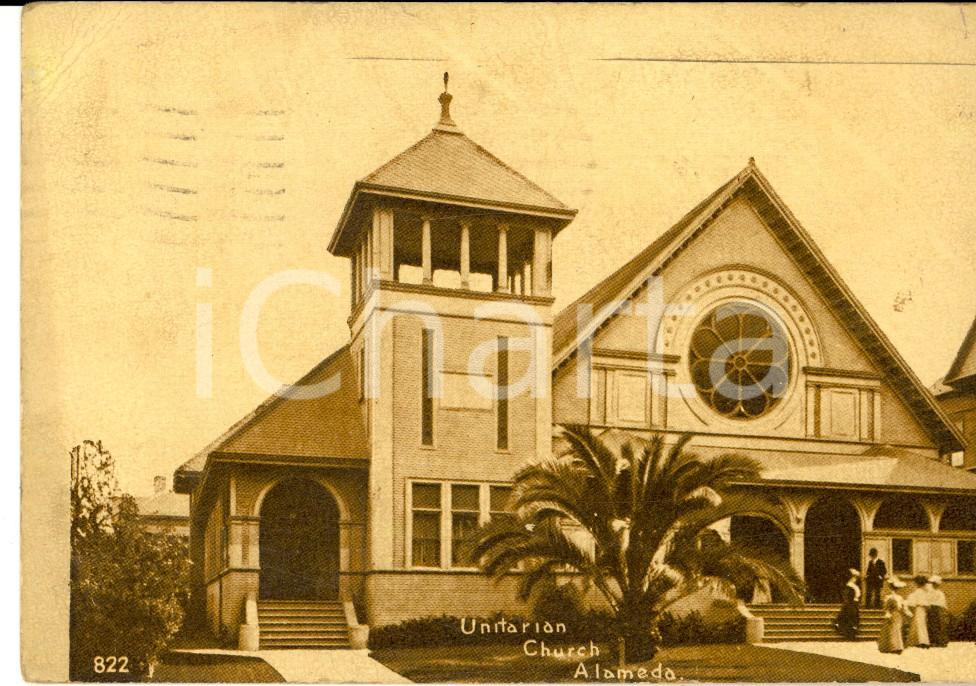 Cartolina originale da collezione 1920 ALAMEDA (CALIFORNIA) Unitarian Church *Cartolina ANIMATA FP VG 1