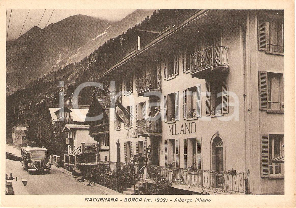 Cartolina originale da collezione 1940 ca BORCA Macugnaga (VB) ALBERGO MILANO Animata FG NV 1