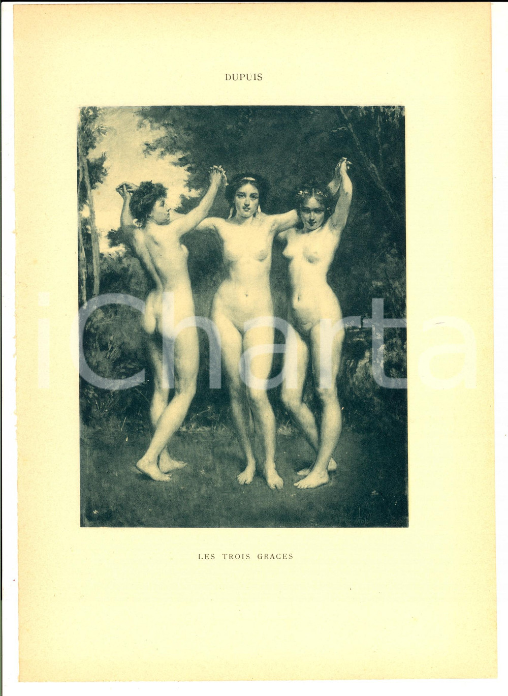 Stampa, bozzetto originale 1920 ca ARTE Pierre DUPUIS Les trois graces Stampa 21x29 cm 1