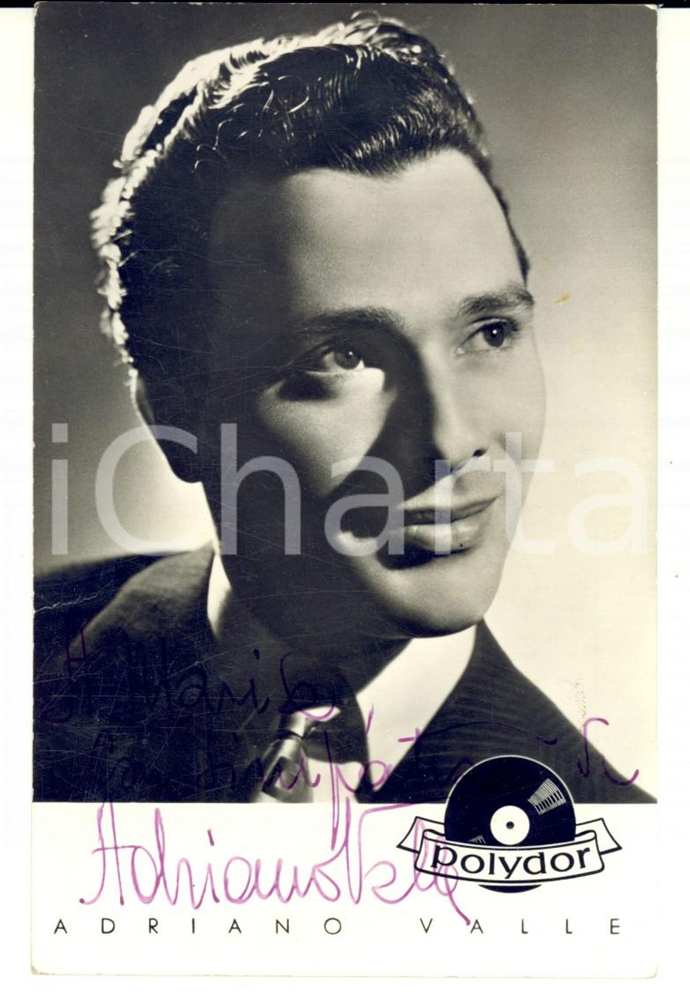 Autografo originale 1970 ca MUSICA Cantante Adriano VALLE Foto seriale con AUTOGRAFO Dischi POLYDOR 1