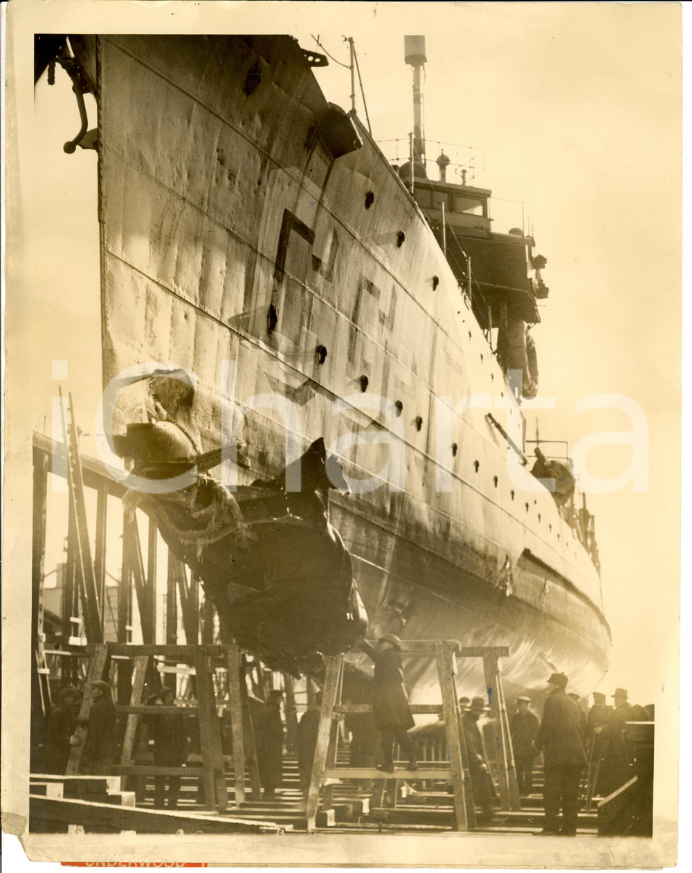 Fotografia d epoca originale 1928 BOSTON, MASS. USA Guardacoste PAULDING dopo affondamento sottomarino S4 1