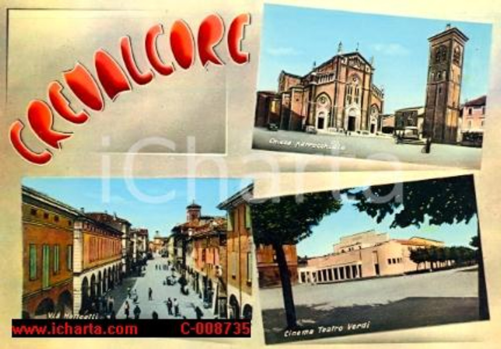 Cartolina originale da collezione 1968 CREVALCORE (BO) Vedutine con Cinema Teatro VERDI Cartolina FG VG 1