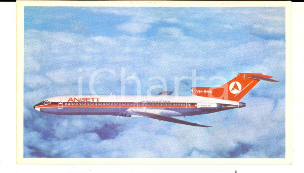 Cartolina originale da collezione 1970 ca AUSTRALIA AIRLINES Airplane ANSETT 727200 Lessons souvenir 1