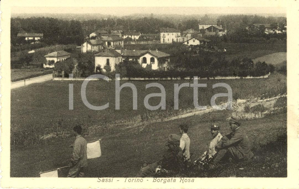 Cartolina originale da collezione 1930 ca TORINO Veduta Borgate ROSA e SASSI *Cartolina ANIMATA con militari FP NV 1