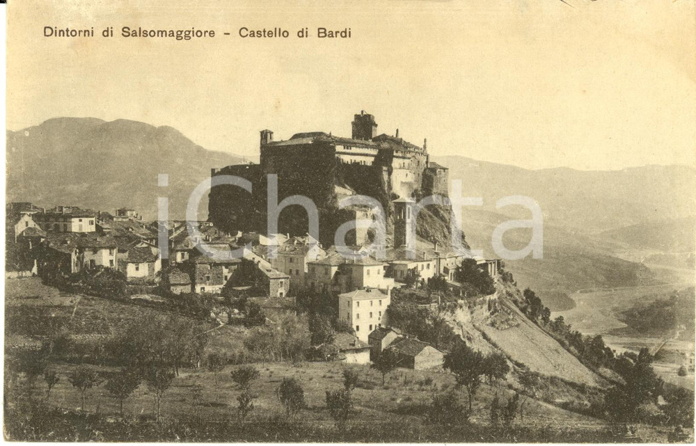 Cartolina originale da collezione 1930 ca BARDI (PR) Veduta dell'abitato del paese con castello *Cartolina FP NV 1