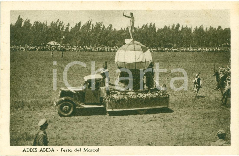 Cartolina originale da collezione 1935 ca ADDIS ABEBA ETIOPIA Corteo per festa MASCAL Cartolina FP NV 1