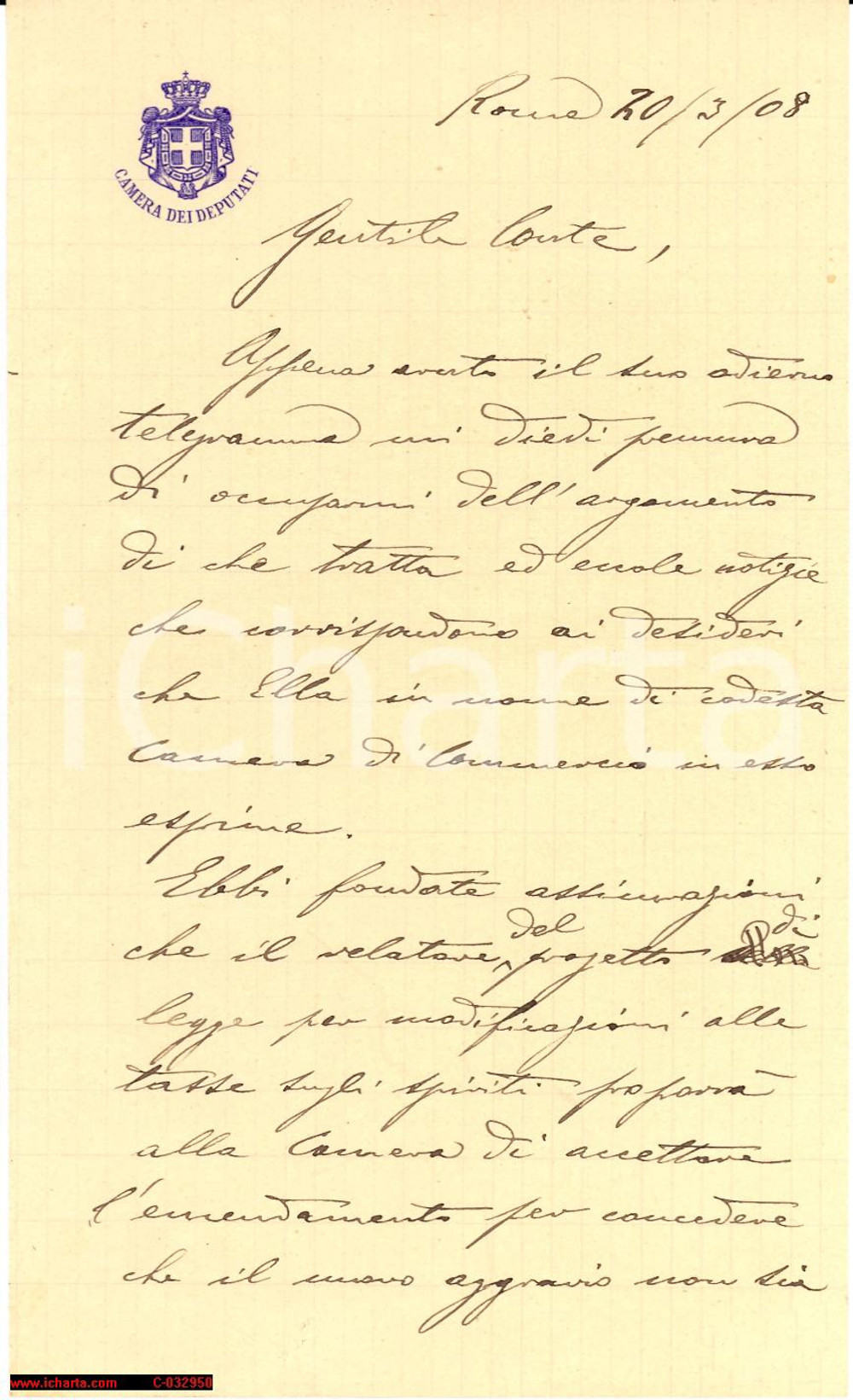 Autografo originale 1908 On. Paolo CAMERINI Manovre sulle distillerie AUTOG 1