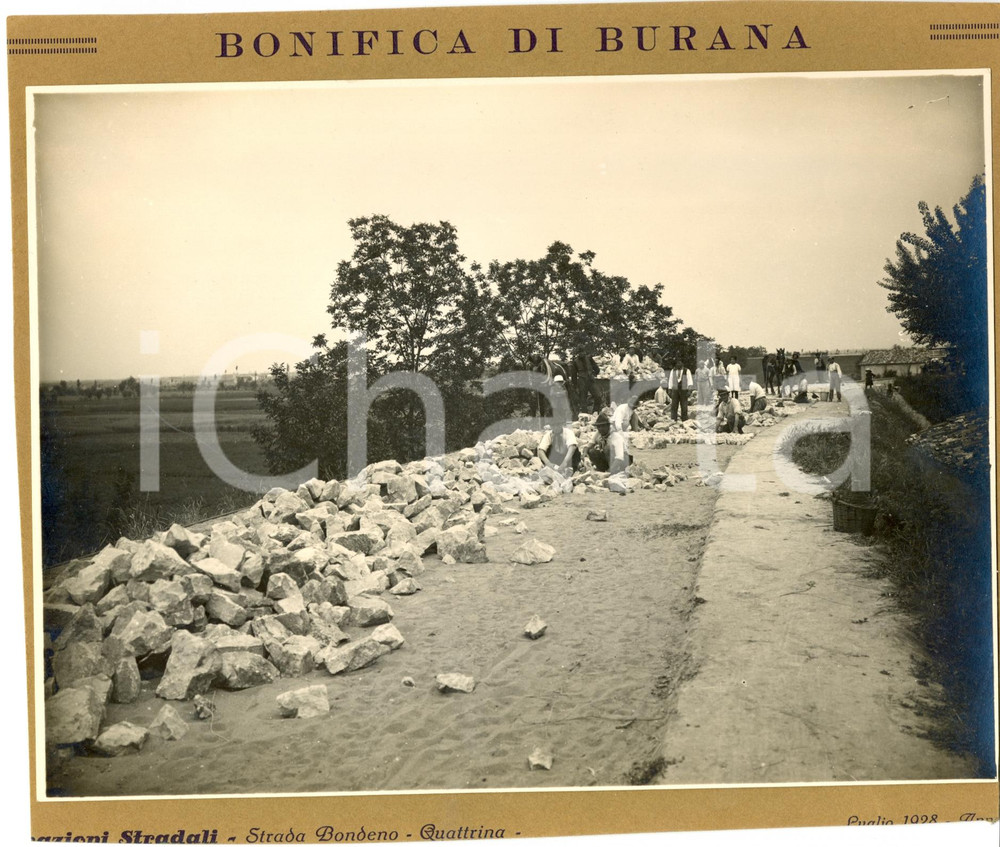 Fotografia d epoca originale 1928 BONDENO FE Bonifica BURANA Costruzione strada per QUATTRINA Fotografia 1