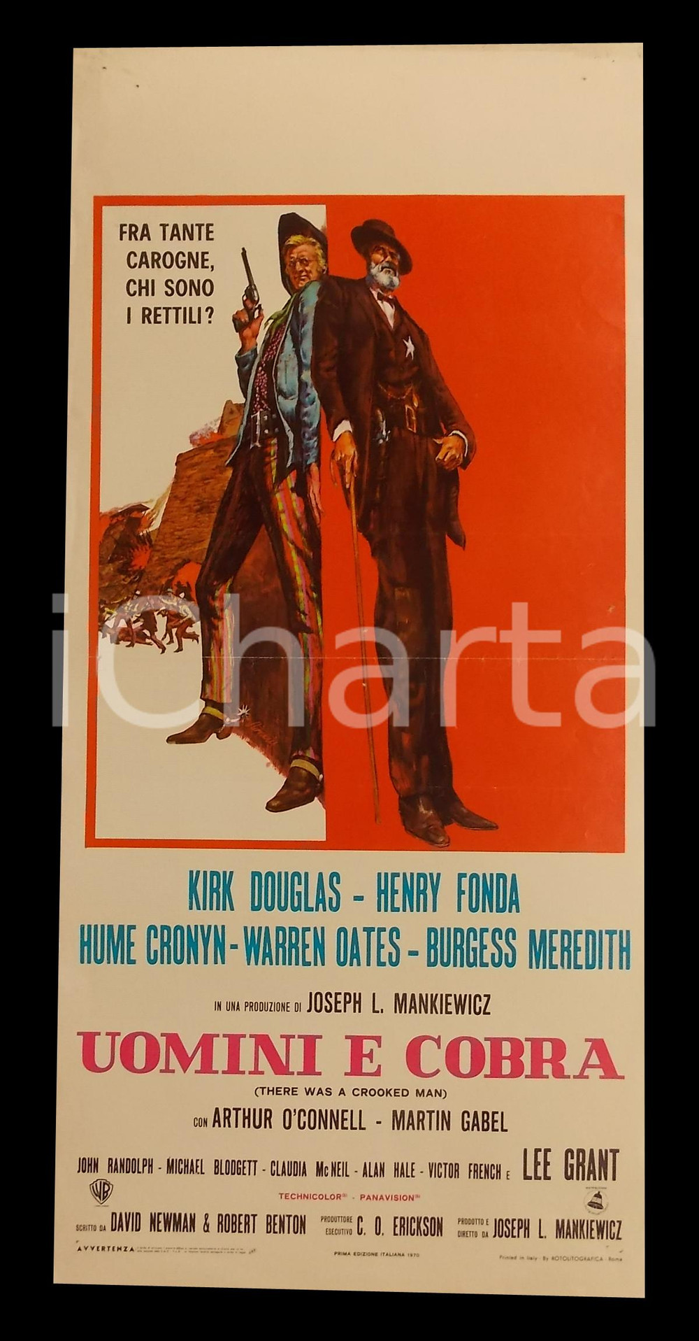 Materiale cinematografico d’epoca 1970 UOMINI E COBRA Kirk DOUGLAS Henry FONDA Burgess MEREDITH Manifesto 32x70 1