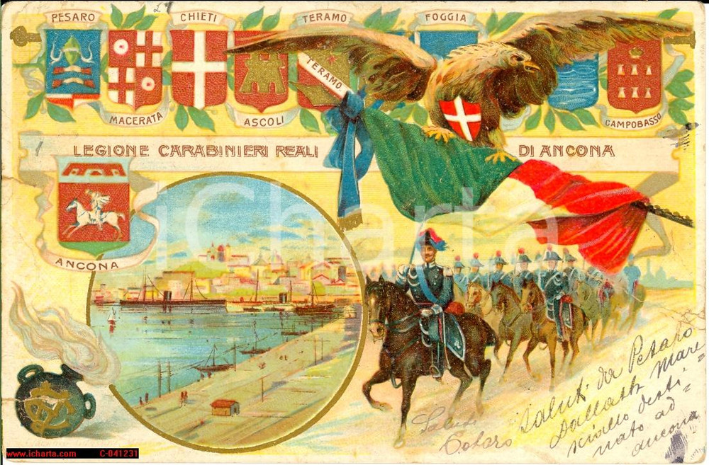 Cartolina originale da collezione 1902 ANCONA Legione Territoriale Carabinieri Reali VG 1