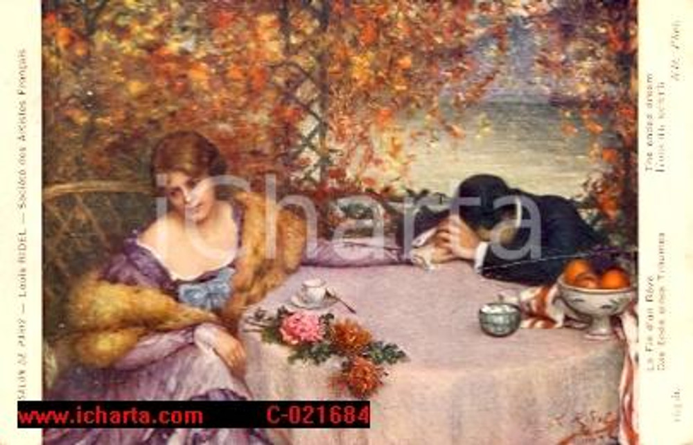 Cartolina originale da collezione 1920 Louis RIDEL La fin d'un rÃªve Cartolina ILLUSTRATA 1