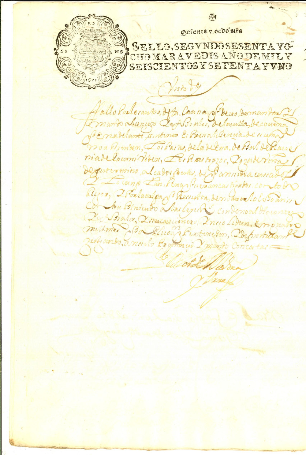 Documento originale, autentico 1671 CASTILLA ESPANA Licenza manoscritta al consiglio Lorenzo DE MEDINA 1