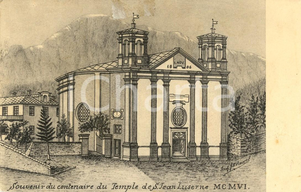 Cartolina originale da collezione 1918 LUSERNA SAN GIOVANNI (TO) Veduta del Tempio VALDESE  *Cartolina FP VG 1