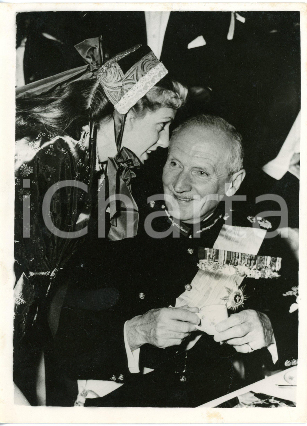 1953 COPENHAGEN Bernard LAW MONTGOMERY chatting with a girl in national costume