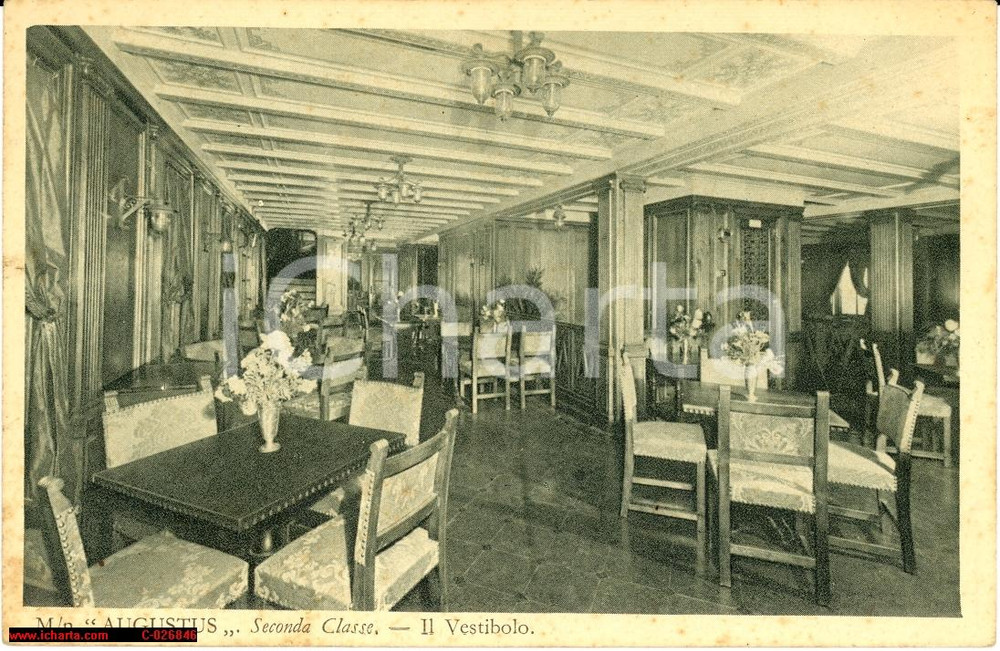 Cartolina originale da collezione 1928 Nave liner AUGUSTUS  Vestibolo 2 classe 1