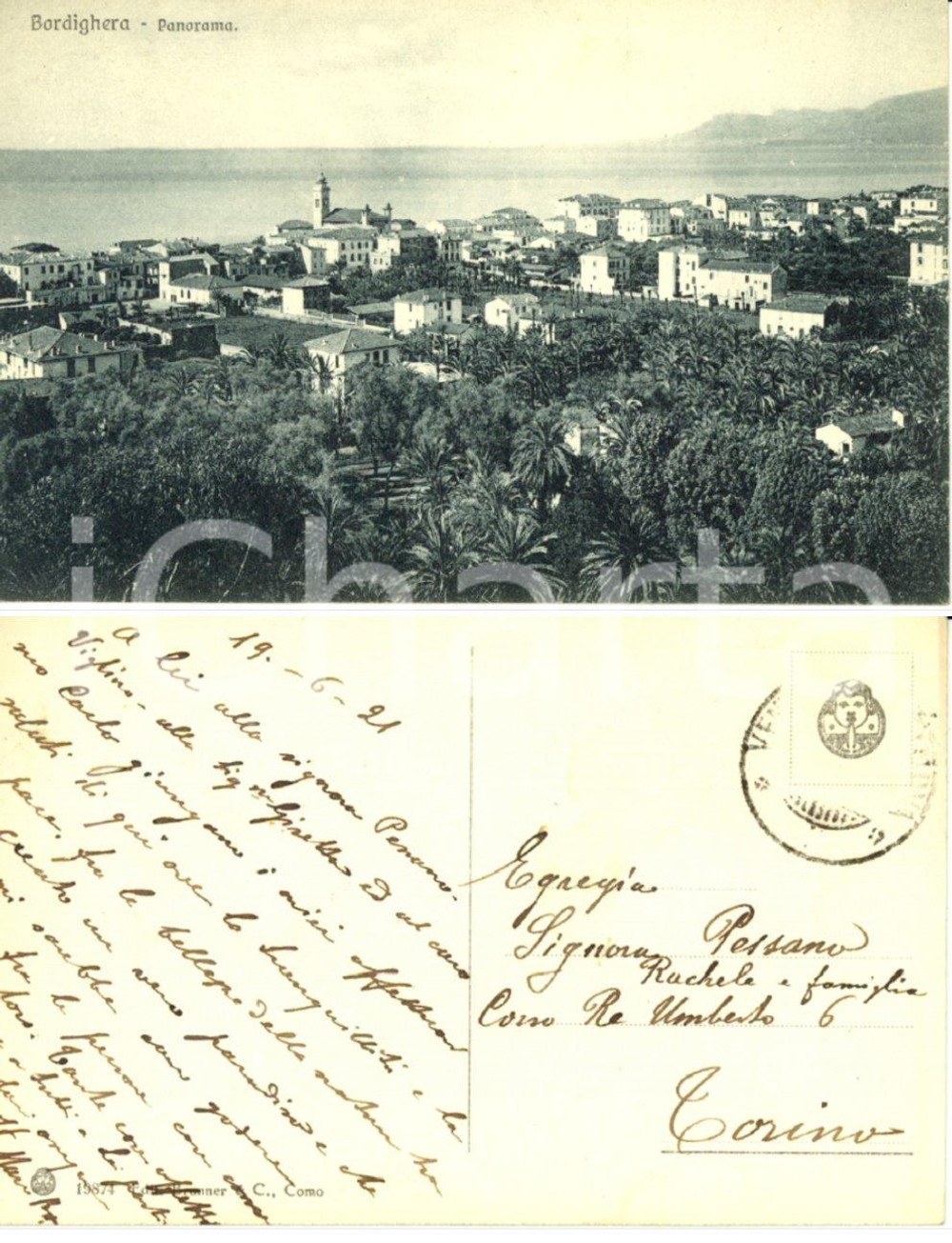 Autografo originale 1921 BORDIGHERA (IM) Cartolina Mario ROGGERO a industriali PESSANO *AUTOGRAFO 1