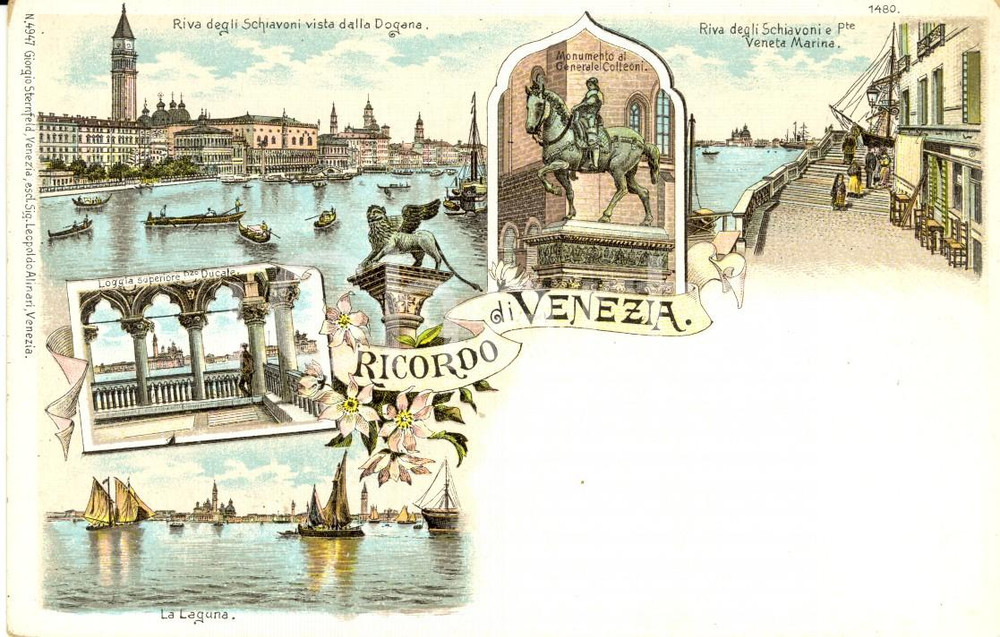 Cartolina originale da collezione 1900 ca VENEZIA Vedutine Laguna e Riva degli SCHIAVONI Cartolina postale FP NV 1