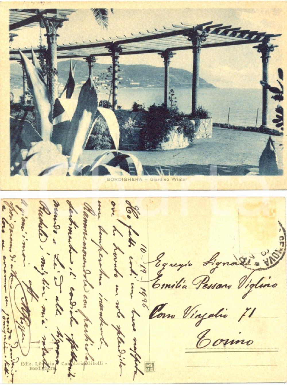 Autografo originale 1926 BORDIGHERA (IM) Cartolina Mario ROGGERO a Emilia PESSANO *AUTOGRAFO 1