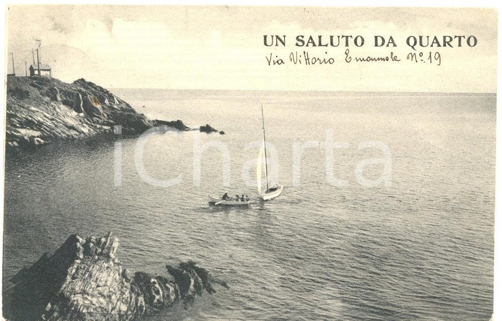 Cartolina originale da collezione 1909 QUARTO DEI MILLE GE Marinai rientrano alla caletta Cartolina ANIMATA FP 1