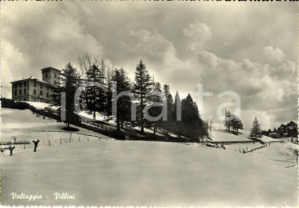 Cartolina originale da collezione 1950 ca VOLTAGGIO AL Villini e colle innevato Cartolina postale FG NV 1