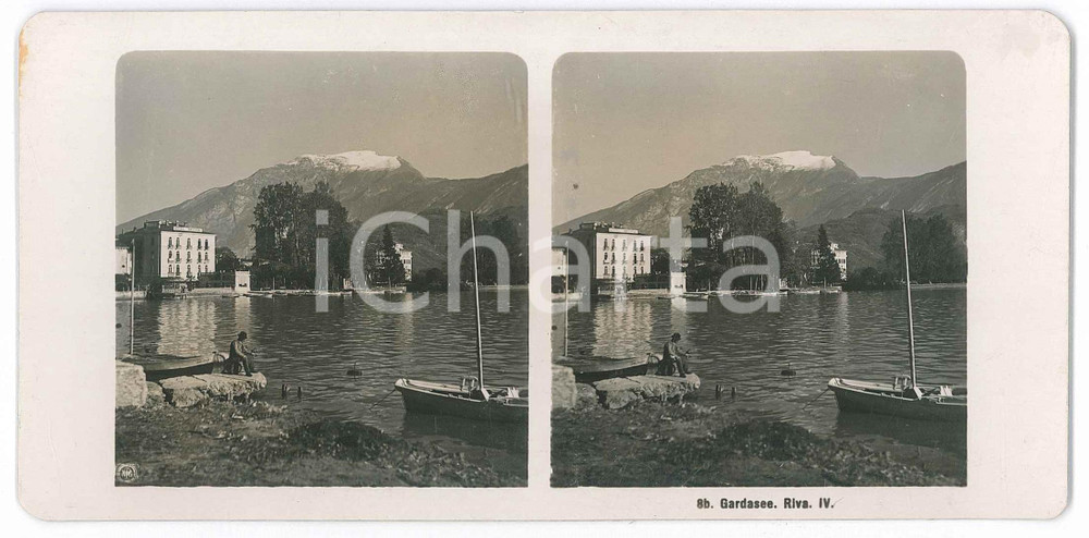 1905 ca LAGO DI GARDA - RIVA (TN) Veduta *Foto stereoscopica Fotografia stereoscopica d'epoca.  GOOD/buono  Formato: 18x9 cm originale e autentica 1