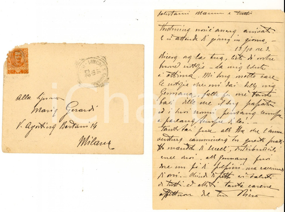 Manoscritto, lettera originale 1902 LIMONE SUL GARDA (BS) Ing. Gian BONAVENTURA GERARDI alla moglie AUTOGRAFO 1