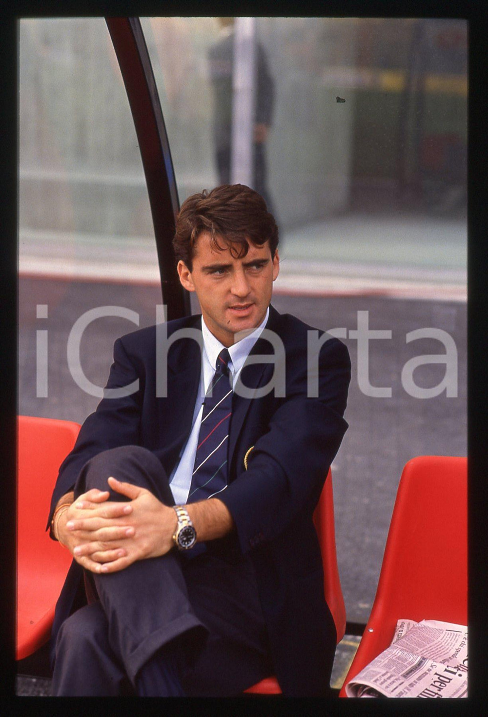 35mm vintage slide* 1990 ca ITALIA - CALCIO Roberto MANCINI in panchina (2)