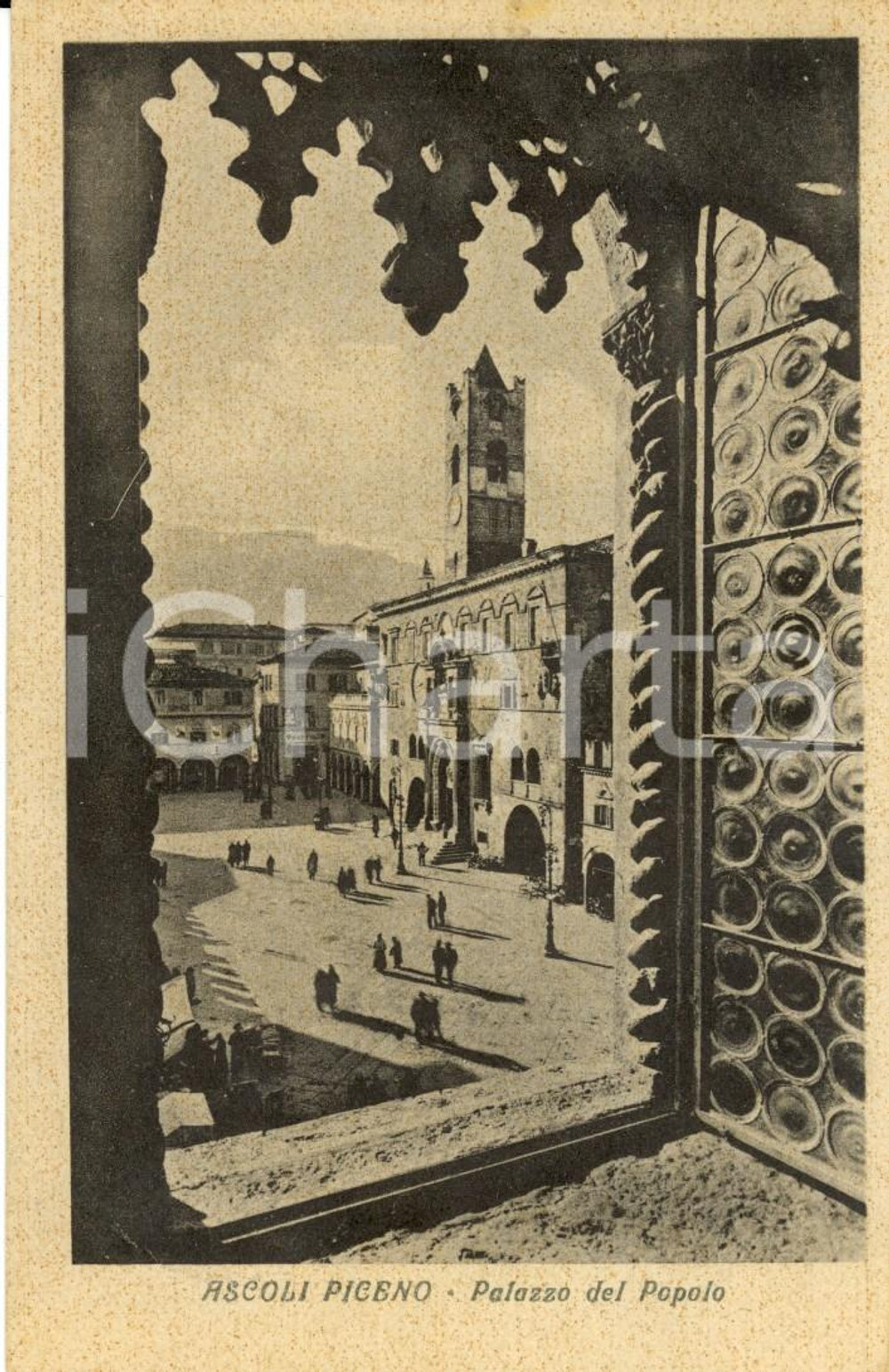 Cartolina originale da collezione 1942 ASCOLI PICENO Veduta Palazzo del POPOLO *Cartolina postale ANIMATA FP VG 1