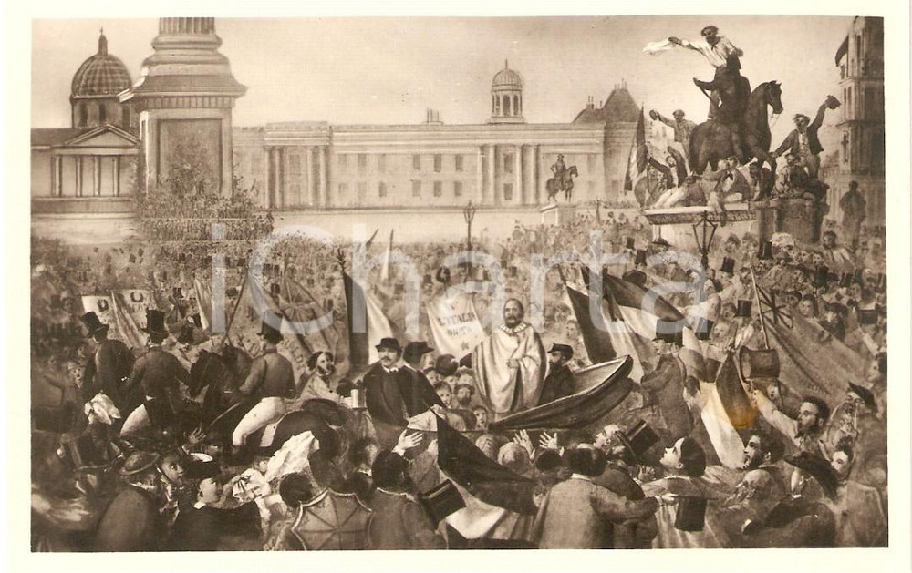 Cartolina originale da collezione 1930 ca VITA DI GARIBALDI Cavaliere dell'umanitÃ  accolto a LONDRA *Illustrata 1