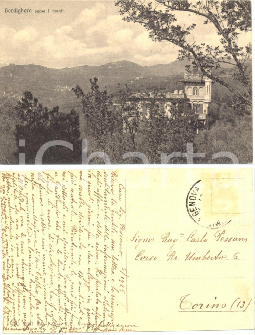 Autografo originale 1925 BORDIGHERA (IM) Cartolina Mario ROGGERO a Carlo PESSANO *AUTOGRAFO 1