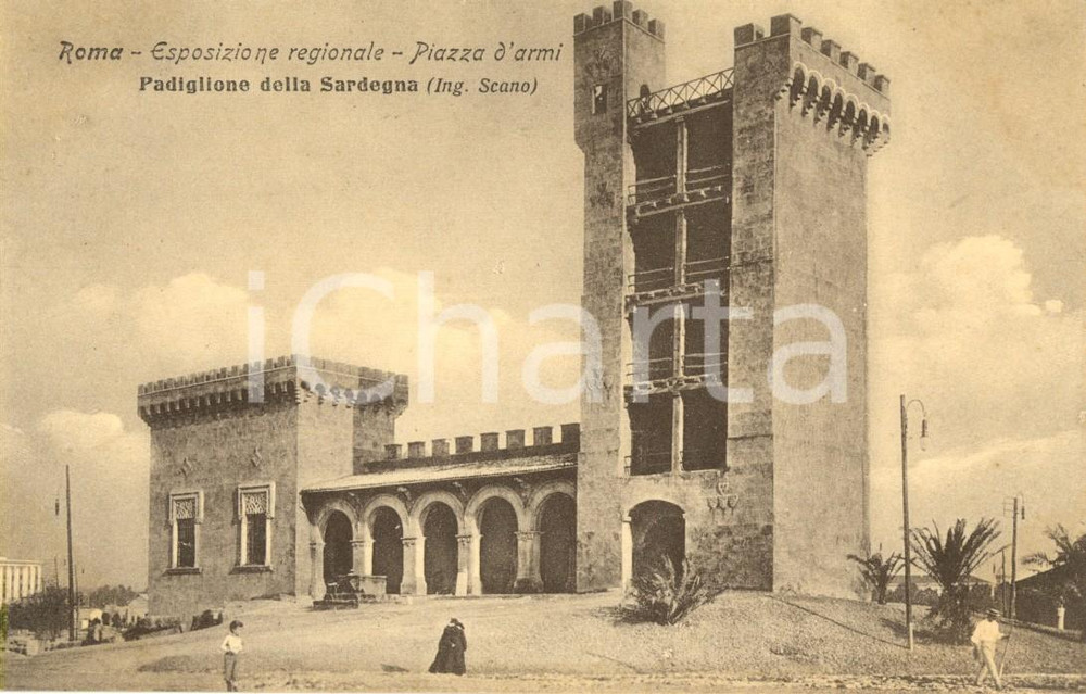 Cartolina originale da collezione 1911 ROMA PIAZZA D'ARMI Esposizione Regionale - Padiglione SARDEGNA *Animata NV 1