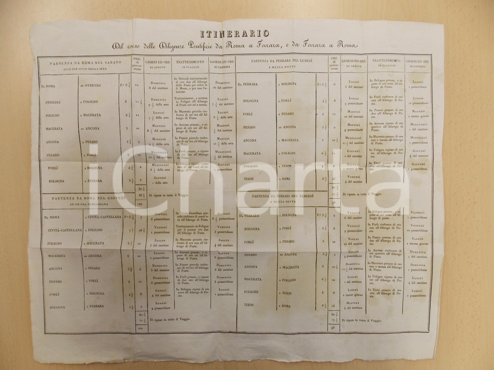 Documento originale, autentico 1830 ca STATO PONTIFICIO Corso diligenze pontificie ROMAFERRARA RARO 50 x 40 1