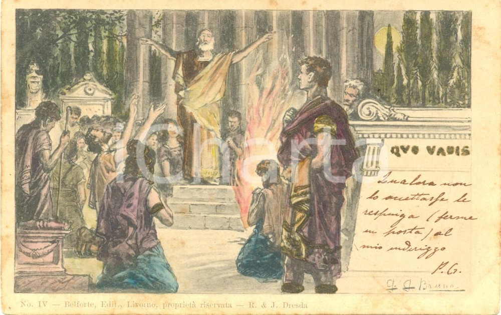 Cartolina originale da collezione 1900 ca  QUO VADIS - Illustrazione di G.G. BRUNO *Cartolina postale FP VG 1