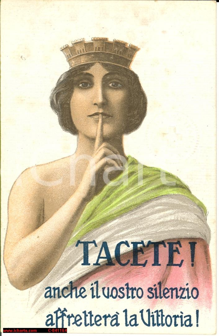 Cartolina originale da collezione 1915 ca WW1 Tacete! Anche il vostro silenzio... CRI 1