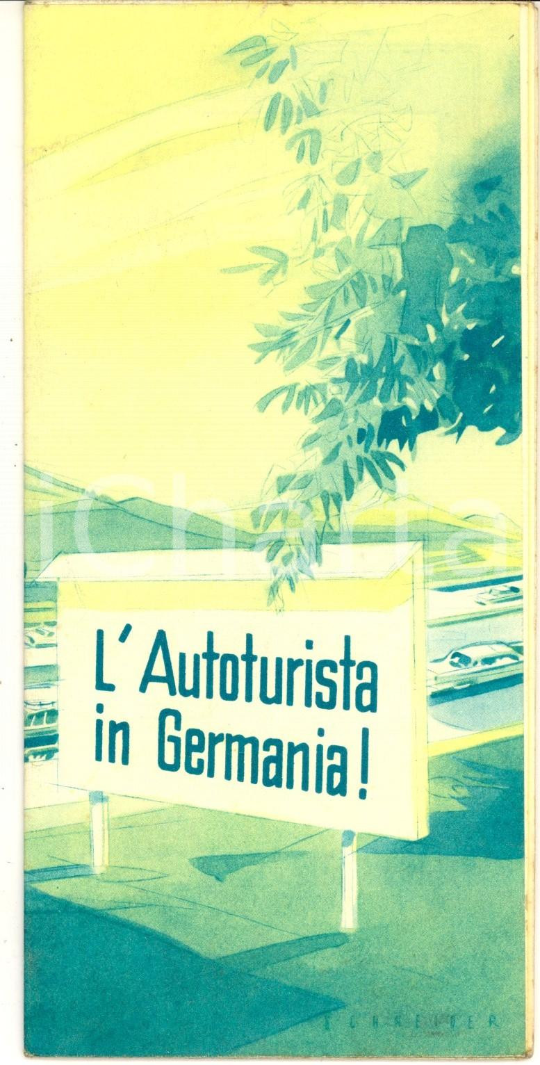 Materiale pubblicitario d’epoca 1957 L autoturista in GERMANIA  Pieghevole Illustrato VINTAGE con mappa 1