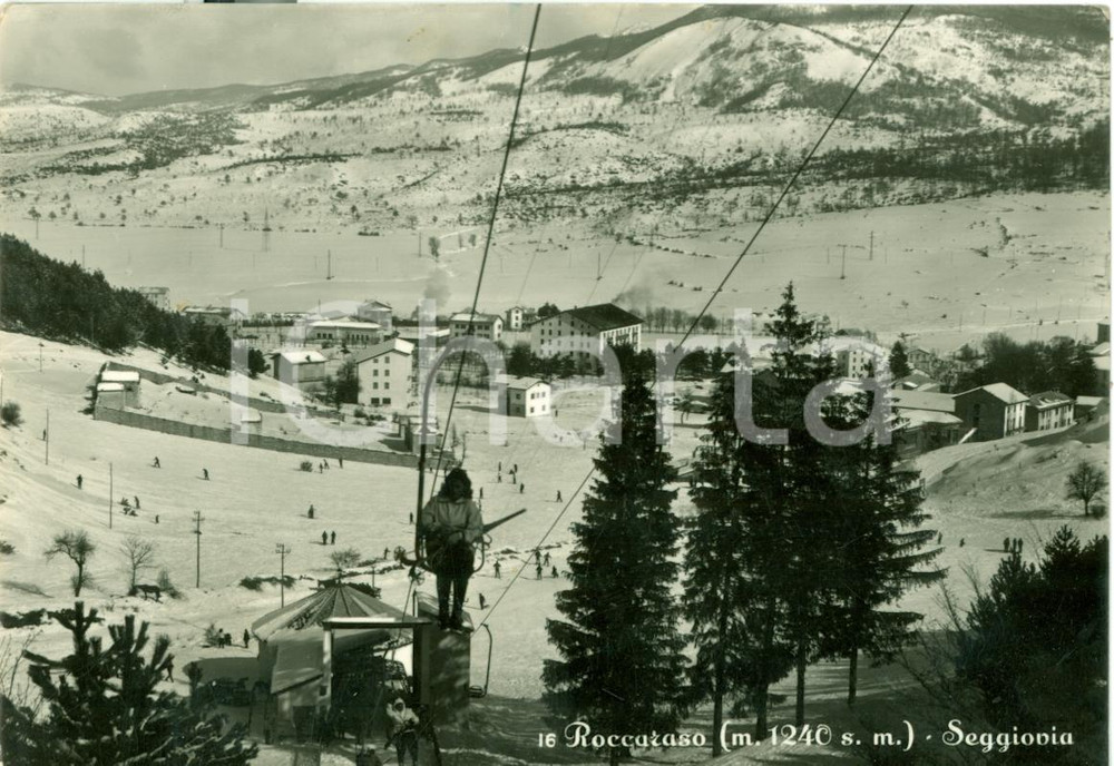 Cartolina originale da collezione 1952 ROCCARASO (AQ) Sciatori sulla seggiovia *Cartolina FG VG 1