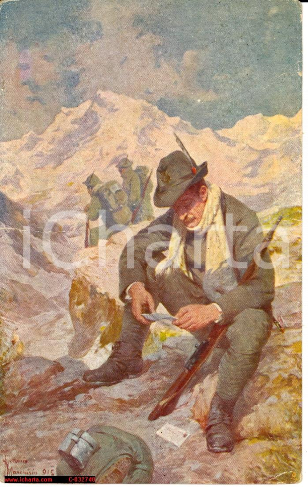 Cartolina originale da collezione 1915 Alpini WW1 - Illustrata A. Marchisio 1