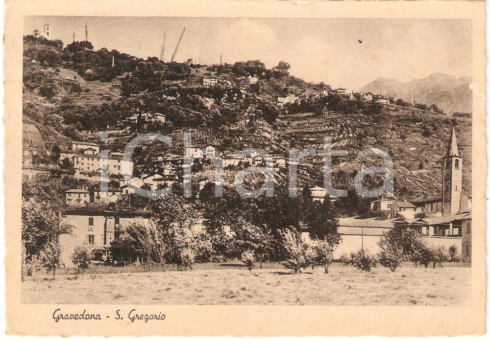 Cartolina originale da collezione 1950 GRAVEDONA ED UNITI CO Frazione SAN GREGORIO Panorama Cartolina FG VG 1
