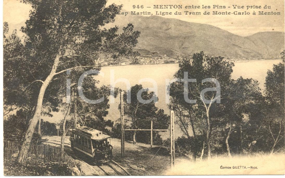 Cartolina originale da collezione 1916 MENTON FRANCE Veduta città da CAP MARTIN Cartolina FP VG Tram MONTECARLO 1