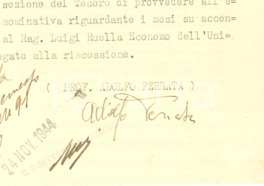 Autografo originale 1944 PAVIA Autografo Adolfo FERRATA medico patologo Documento 1