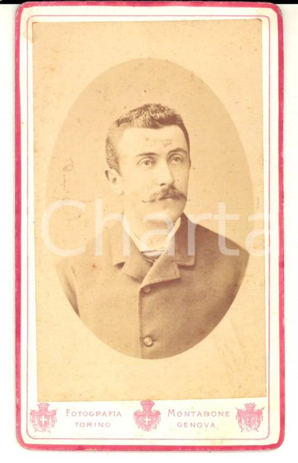 Fotografia d'epoca originale 1880 ca TORINO Ritratto maschile con soprabito *Fotografia MONTABONE 1