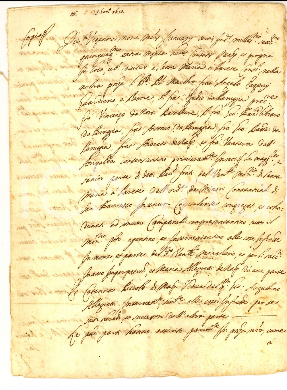 Documento originale, autentico 1650 NAPOLI Lite della vedova Caterina PICCOLO ALLEGRETTI per restituzione dote 1