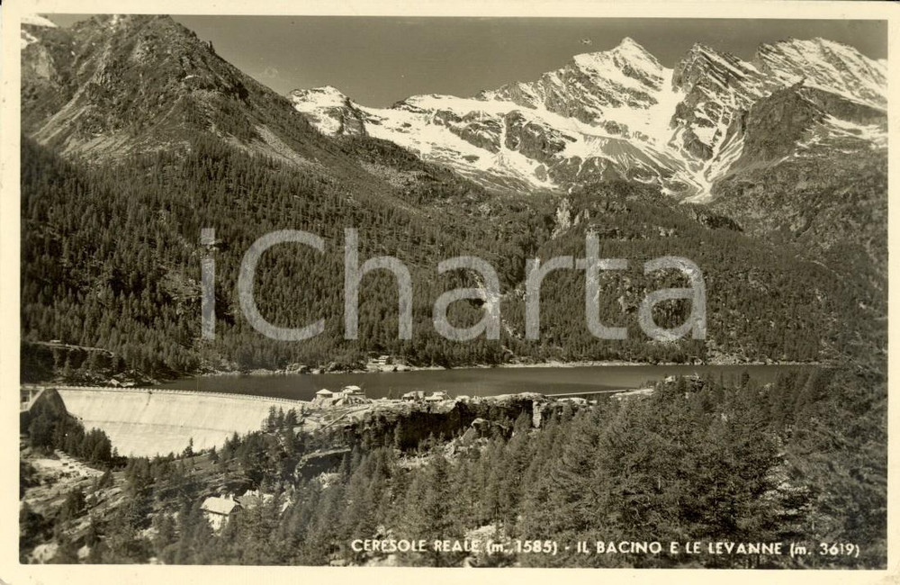 Cartolina originale da collezione 1948 CERESOLE REALE (TO) Bacino con diga e Monti LEVANNE *Cartolina FP VG 1
